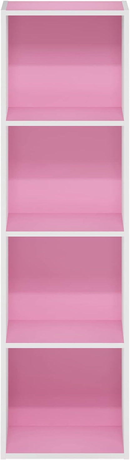 Furinno Luder Bookcase / Book / Storage, 4-Tier Cube, Pink/White