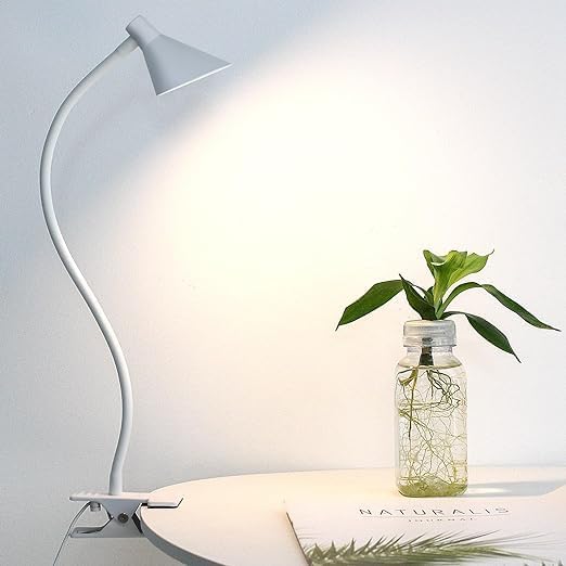 Desk Clip Light,3 Light Modes 10 Dimmable Brightness Reading Light, Flexible Neck Bedside Lamp, Small Table Clamp Lamp for Office, Bedroom, Bed Headboard, Study(White)