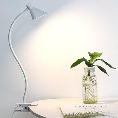 Desk Clip Light,3 Light Modes 10 Dimmable Brightness Reading Light, Flexible Neck Bedside Lamp, Small Table Clamp Lamp for Office, Bedroom, Bed Headboard, Study(White)