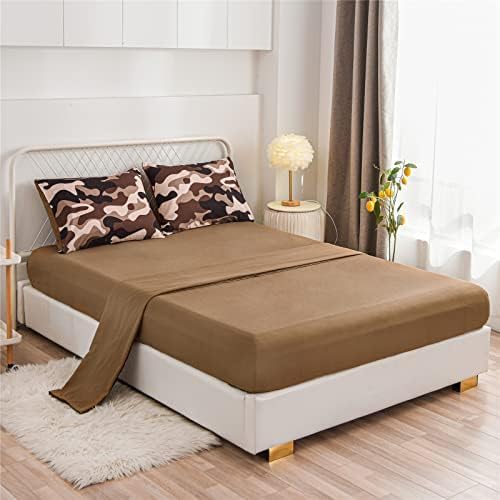 Meeting Story Camouflage Bedding Set, Colorful Pattern Style Comforter Set, 5 PCS One Comforter Two Pillowcases Two Sheets in One Bag, All Season Bedspread for Teens Adults (Coffee,Full5pcs