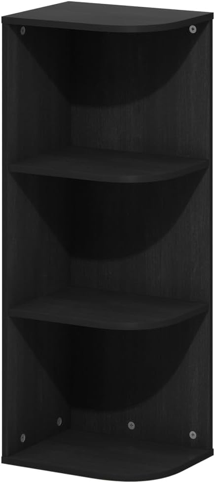 Furinno Pasir 3-Tier Corner Open Shelf Bookcase, Blackwood