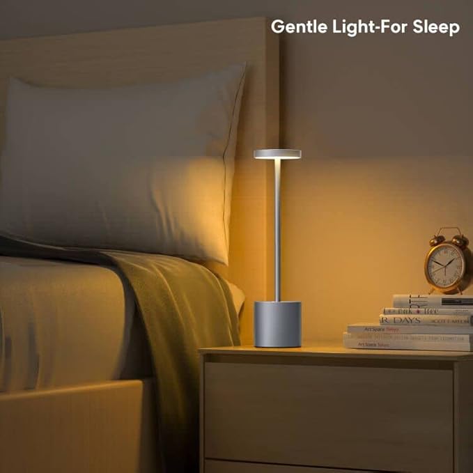 Cordless Table Lamp, LED Metal USB Rechargeable 6000mAh 3 Levels Dimmable Brightness Night Light Desk Lamp Nightstand Reading Lamps for Bedside Study Restaurant Dining Patio 13.5in Grey 2pack
