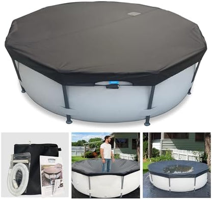 24 Ft Pool Cover, with Automatic Drain Round Pool Cover, One-Piece Quick Installation and Removal Above Ground Pool Cover, Preventing Waterlogging, UV Protected Solar Swimming Pool Cover