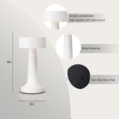 Portable LED Table Lamp, 3-Levels Brightness Metal Desk Lamp, 3 Color Touch Control Rechargeable Lamp, Night Light, Bedside Lamp,Dining Room Lamp,Gifts for Friends (White)