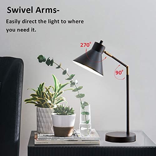 LED Desk Lamp with USB Charging Port, 100% Metal Lamp, 270° Flexible Swivel Arms, Soft White LED Reading Light (2700K), Bedside Reading Lamp, Office Lamp, Table Lamp, UL Listed (Black)