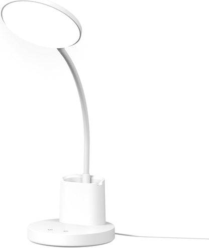 comzler Small Desk Lamp for Kids, LED Desk Lamps with Pen Phone Holder, White Desk Light for Home Office,8W 3 Modes Dimmable LED Desk Light for Kids, Desktop Study Lamps for Bedrooms