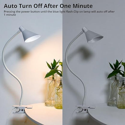 Desk Clip Light,3 Light Modes 10 Dimmable Brightness Reading Light, Flexible Neck Bedside Lamp, Small Table Clamp Lamp for Office, Bedroom, Bed Headboard, Study(White)