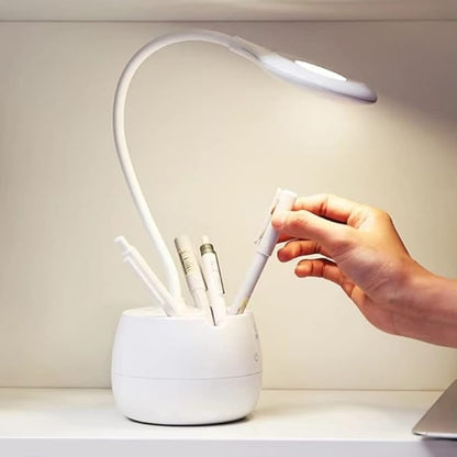 LED Desk Lamp with Pen Holder, Flexible Gooseneck Adjustable Brightness Level Reading Light, 2000mAh Rechargeable Eye-Caring with USB Port Touch Control