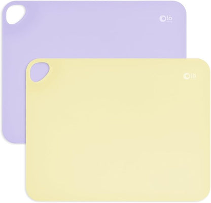 Olababy Fold N Go Silicone Placemat w Travel Case | Dishwasher Safe, BPA Free, Non-Slip, Waterproof | Mini Dining Mat for Infants, Babies, Toddlers and Kids (2, Lilac/Lemon)