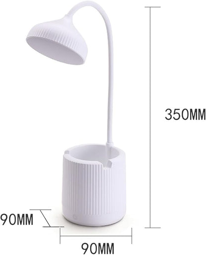 Cordless lamp,Desk lamps for home office,White,3 speed adjustable light,With pen holder,Usb charging cable,Battery operated,360° swivel hose,Rechargeable dorm lamp,Led study lamp,Cute reading lamp
