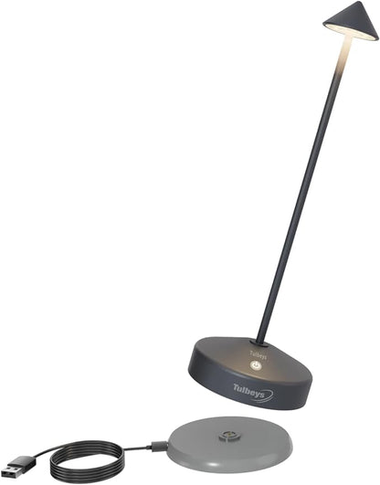 Cordless Table Lamp, Portable LED Desk Lamp 5200mAh Battery Operated, Waterproof Outdoor Lamp with Contact Charging Base, 13.8'' touch lamp for Home/Office/Bars/Coffee Shop Night Light (Grey