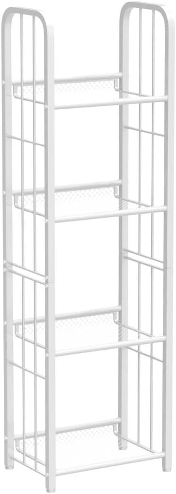 Bookshelf Storage Shelf Small Bookcase Freestanding Storage Stand for Living Room Bedroom, Kitchen, Rust Resistance, Easy Assembly Free Combination Multi-Functional Organizer (4 Tiers, White)
