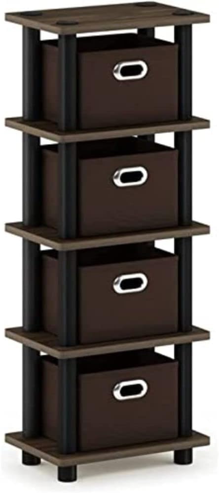 FURINNO Turn-N-Tube 4-Bins System Rack, Columbia Walnut/Black/Dark Brown