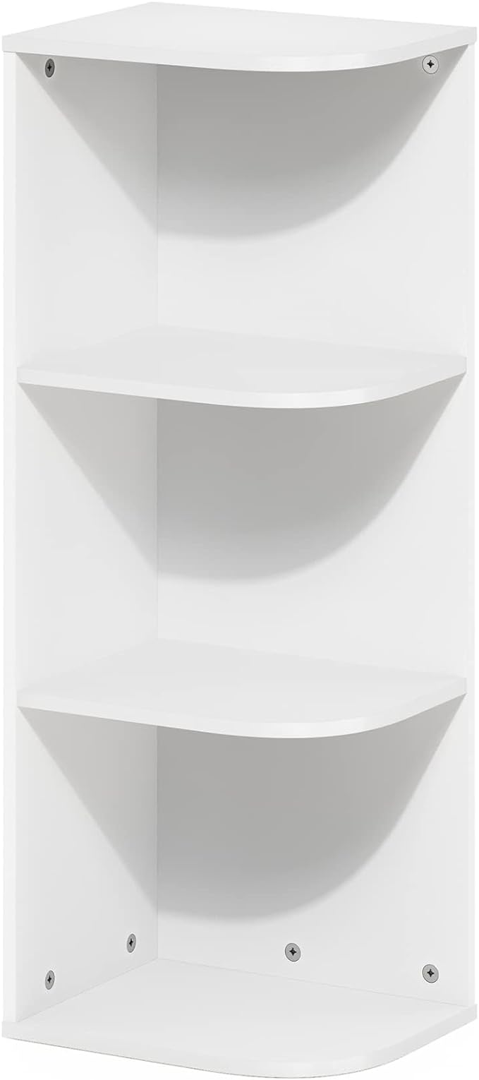 Furinno Pasir 3-Tier Corner Open Shelf Bookcase, White