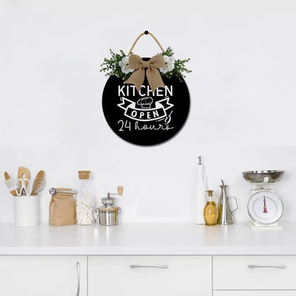 Kitchen Sign Kitchen Hanging Sign Decor Kitchen Open 24 Hours Sign Rustic Wall Decoration Wood Sign for Dining Room Housewarming 12inch