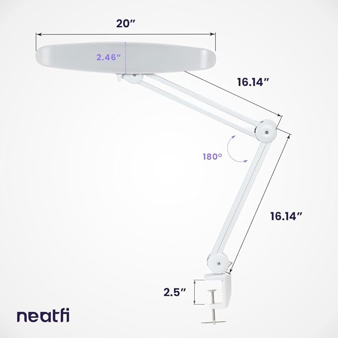 Neatfi XL 2,200 Lumens LED Task Lamp, 24W Super Bright Desk Lamp, 117 Pcs SMD LED, 4 Level Brightness, Dimmable, Task LED Light for Home, Office, Workbench (Non-CCT, White)