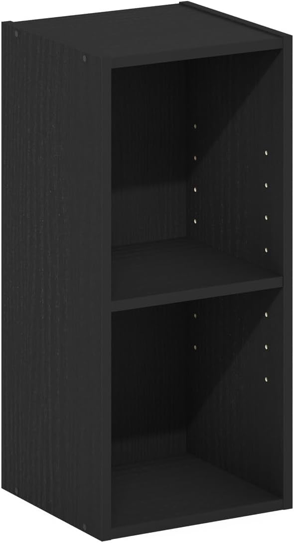 Furinno Fulda 2-Tier Space Saving Storage Shelf Bookcase, 10-Inch Width, Blackwood