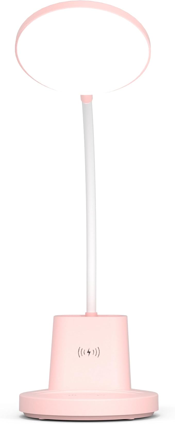 Sailstar Desk Lamp for Home Office, Small Desk Lamp with Wireless Charger & Pen Holder, Cute Desk Lamp LED Dimmable Touch 3 Lighting Modes Memory, Gooseneck Pink Desk Light for College Dorm Room