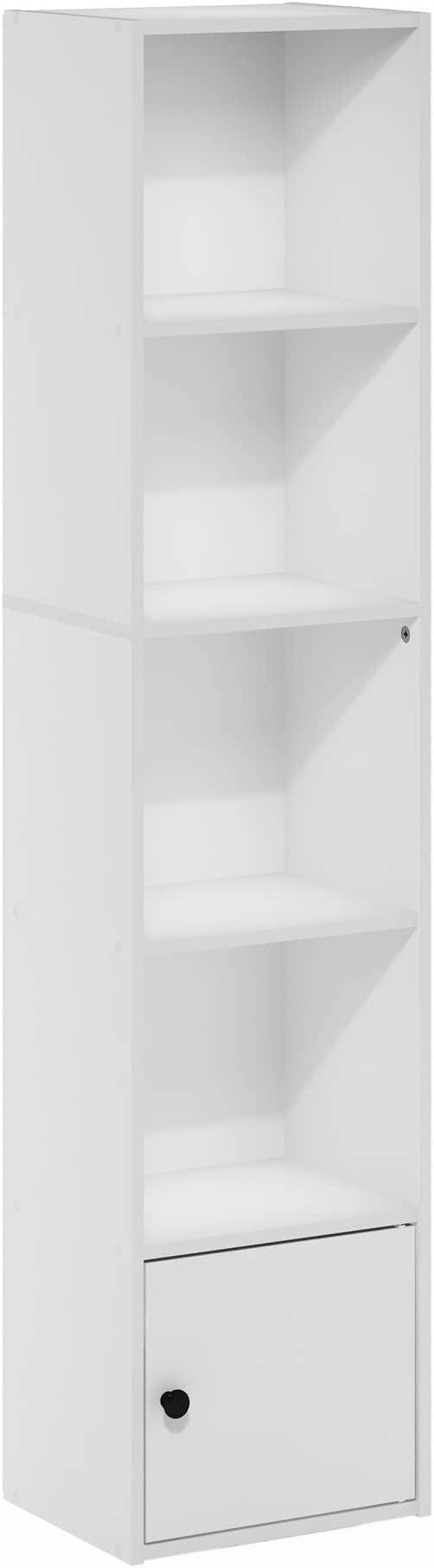 Furinno Luder Shelf Bookcase with 1 Door Storage Cabinet, White, 5-Cube with Cabinet