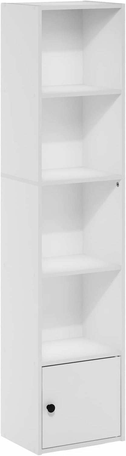 Furinno Luder Shelf Bookcase with 1 Door Storage Cabinet, White, 5-Cube with Cabinet