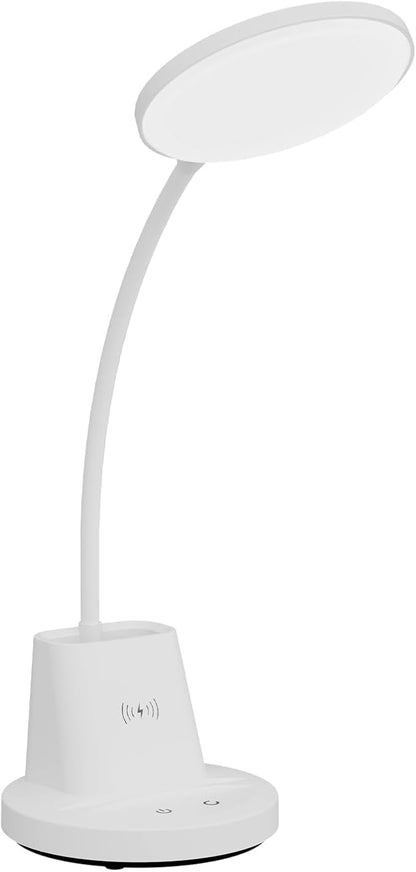 hansang LED Desk Lamp with Wireless Charger for Home Office, Stepless Dimmable, 3 Color Modes, Touch Control White Study Lamp for College Dorm Room, Pen Holder, CRI 90, 800 Lumen, Adapter Included