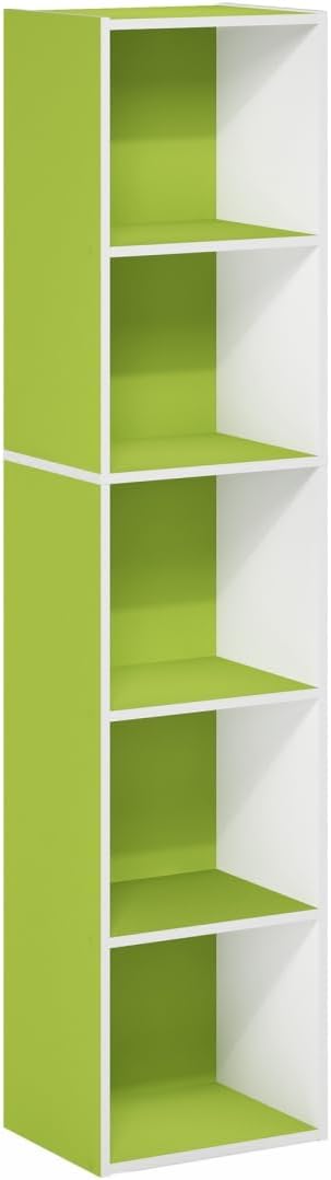 Furinno Luder Bookcase / Book / Storage, 5-Tier Cube, Green/White