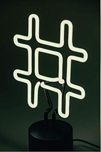 Amped & Co Neon Hashtag Symbol Desk Light, Real Neon, White, Large 8 x 13 inches, Home Decor Neon Signs led lights, neon lights for bedroom wall decors