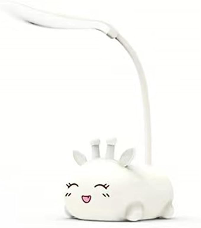 Cute Deer Lamp USB Rechargeable Reading Light,LED Desk Lamp for Kids, Portable LED Table Light, Flexible Gooseneck Eye-Care Cartoons Small Desk Lamp Girls Gifts (White)