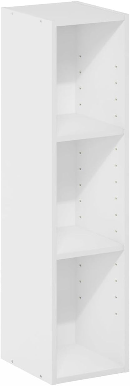 Furinno Fulda 3-Tier Space Saving Storage Shelf Bookcase, 8-Inch Width, White