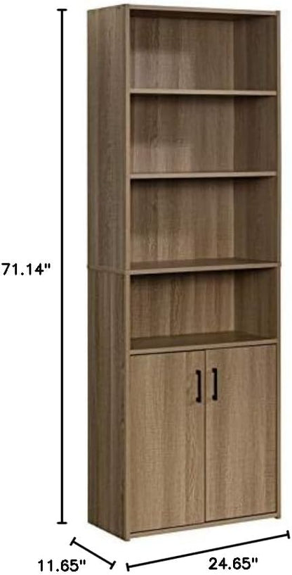 Sauder Beginnings Bookcase with Doors, L: 24.65" x W: 11.65" x H: 71.14", Summer Oak Finish & Beginnings Desk, L: 40.39" x W: 17.48" x H: 28.82", Summer Oak Finish