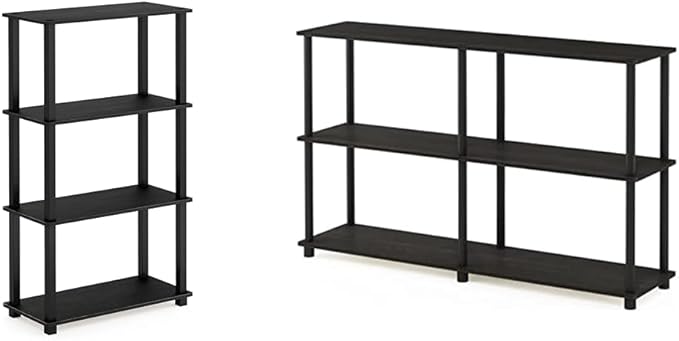 Furinno 4-Tier Shelf Display Rack and 3-Tier Double Storage Display Rack Bundle, Square and Round Tubes