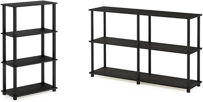 Furinno 4-Tier Shelf Display Rack and 3-Tier Double Storage Display Rack Bundle, Square and Round Tubes