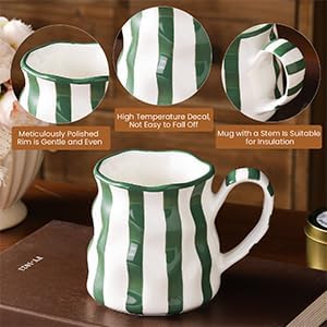 Ceramic Mug,14 oz Cute Mug,Ceramic Coffee Cup,Diner Mug,Espresso Mug,Pretty Mug,Hand-Painted Coffee Cup (Green)