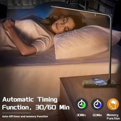LED Desk Lamp Table Lamp Touch Control, 5 Color Temperature, Stepless Dimming, 30/60 Minutes Auto-Off Timer, Charger for USB, All Reading Room