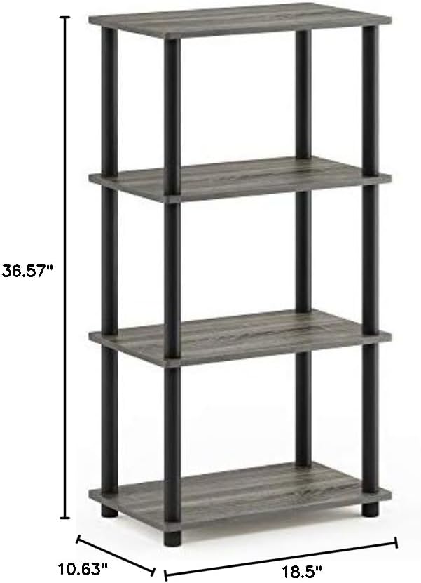 Furinno Turn-N-Tube No Tool 4-Tier Storage Shelf, Narrow, French Oak Grey/Black