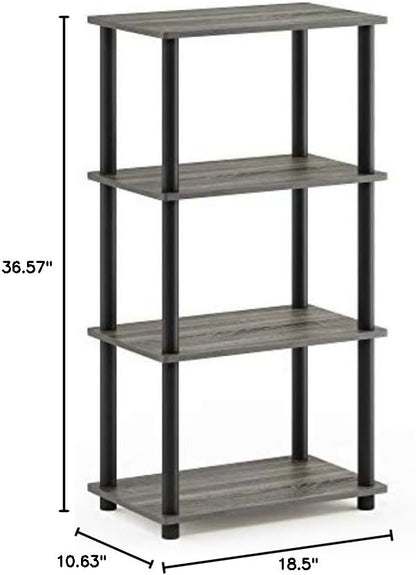 Furinno Turn-N-Tube No Tool 4-Tier Storage Shelf, Narrow, French Oak Grey/Black