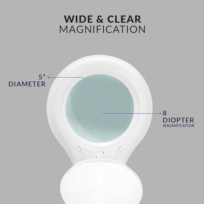 Neatfi (New Model) 1,200 Lumens Super LED Magnifying Lamp with Clamp, 8D, Dimmable, includes Microfiber Cleaning Cloth, 5 Inch Diameter Lens for Reading, Sewing, Crafting (8 Diopter, White)