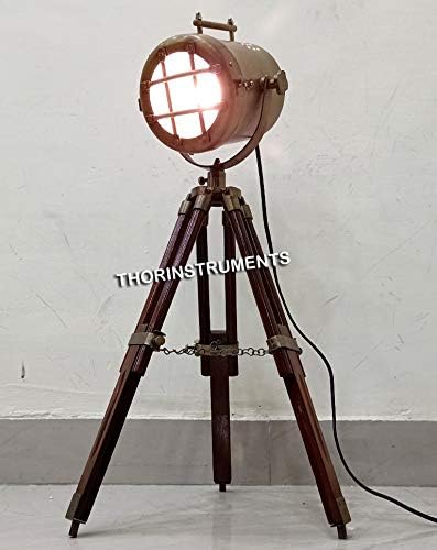 THOR INSTRUMENTS Antique Spotlight Nautical Home Decor Brass Finish Tripod Desktop Lamp Rustic Vintage Home Decor Gifts