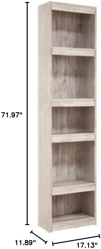 Signature Design by Ashley Willowton Coastal Entertainment Center Pier Bookcase with 3 Adjustable Shelves, Whitewash
