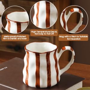 Ceramic Mug,14 oz Cute Mug,Cute Coffee Mug,Large Mug,Ceramic Coffee Mug,Hand-Painted Coffee Cup (Brown)