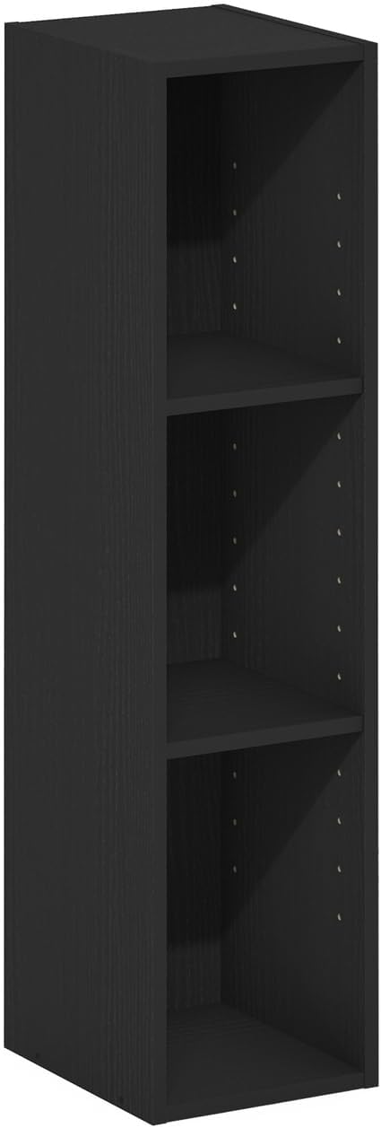 Furinno Fulda 3-Tier Space Saving Storage Shelf Bookcase, 8-Inch Width, Blackwood