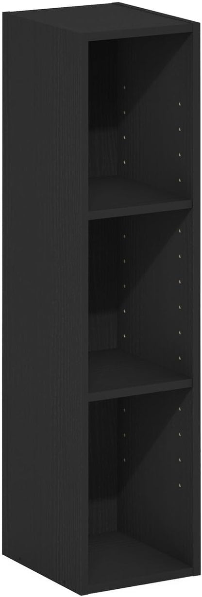 Furinno Fulda 3-Tier Space Saving Storage Shelf Bookcase, 8-Inch Width, Blackwood