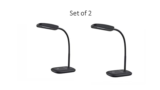 Set of 2 New Sunbeam Flexible Neck LED Desk Lamp Adjustable Light, Eye-caring Dimmable Office Lamp, Save $85/ year, Energy efficient lamp, Energy Star Certified, Black