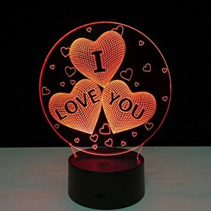 I Love You 3D Night Light, USB Charging LED Table Lamp Wife's Gifts 7 Color Changing Optical Illusion Valentine's Day Present for Girlfriends Boyfriends Wife Husband