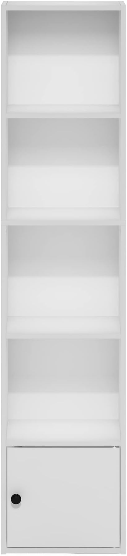 Furinno Luder Shelf Bookcase with 1 Door Storage Cabinet, White, 5-Cube with Cabinet