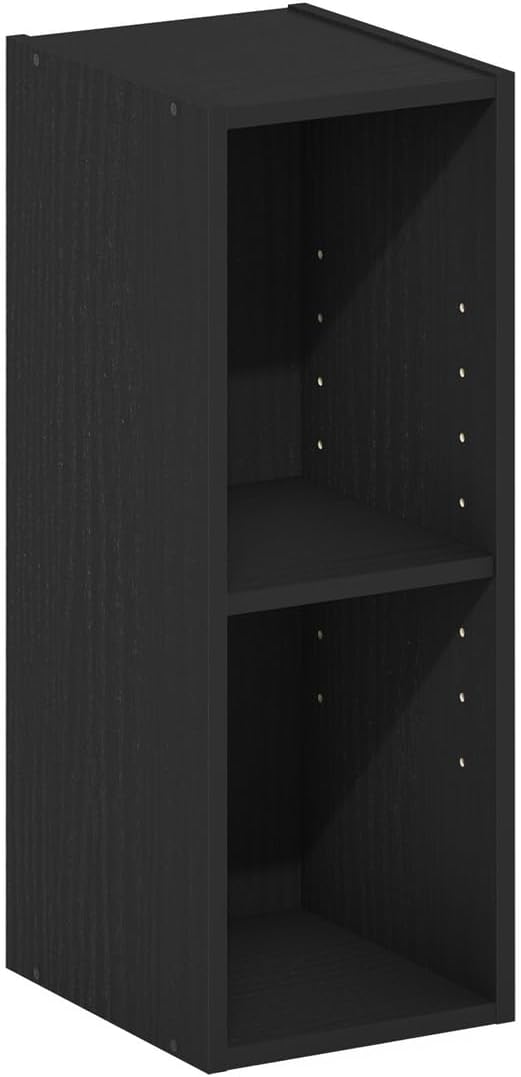 Furinno Fulda 2-Tier Space Saving Storage Shelf Bookcase, 8-Inch Width, Blackwood