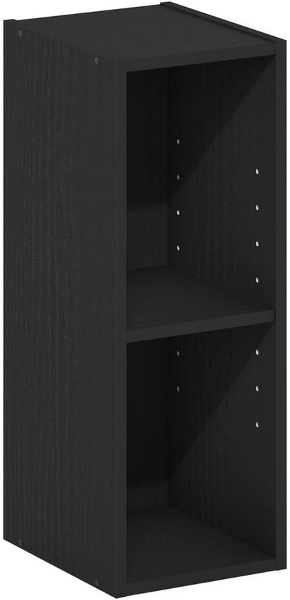 Furinno Fulda 2-Tier Space Saving Storage Shelf Bookcase, 8-Inch Width, Blackwood
