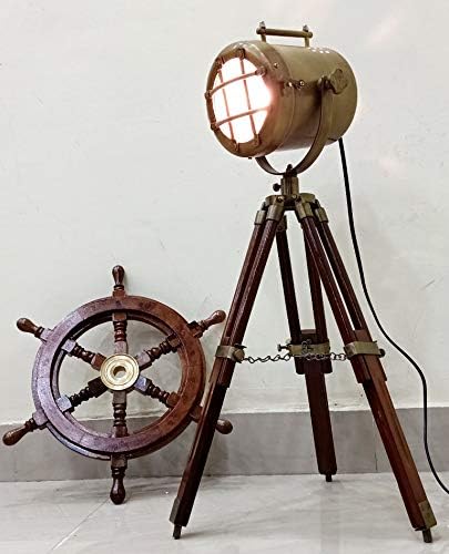 THOR INSTRUMENTS Antique Spotlight Nautical Home Decor Brass Finish Tripod Desktop Lamp Rustic Vintage Home Decor Gifts