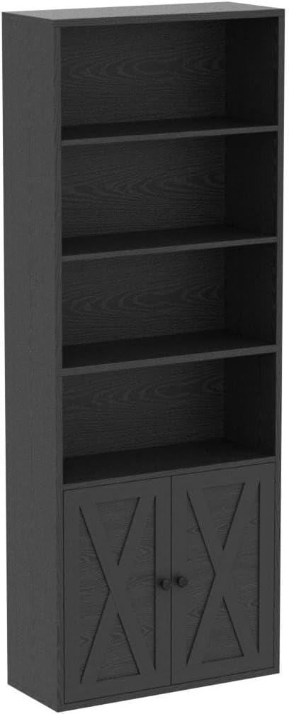 IRONCK Industrial Bookshelves and Bookcases with Doors Floor Standing 6 Shelf Display Storage Shelves 70 in Tall Bookcase for Home Office, Living Room