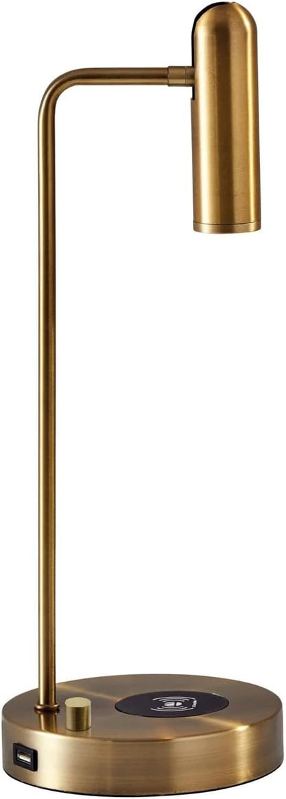 Adesso 3162-21 Kaye LED Desk Lamp Wireless Charging, 7W LED, 5W QI, USB Port, Indoor Lighting Lamps